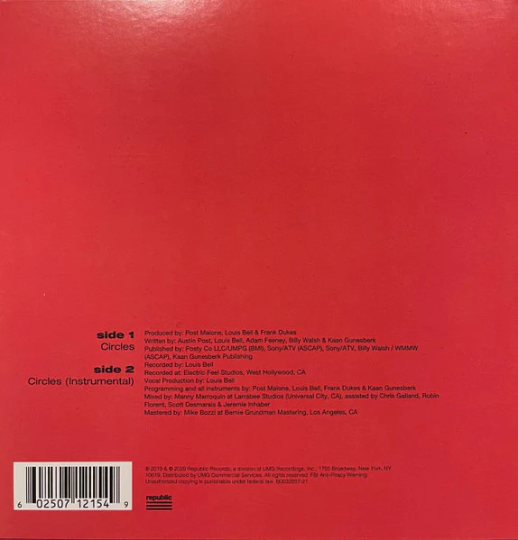 Post Malone - Circles 7" (Blue) (Sealed) (Used LP) - Image 2